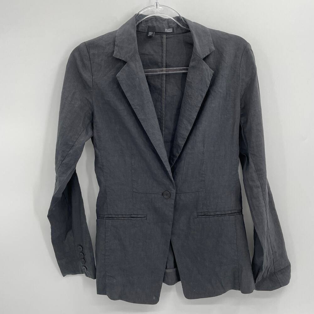 EILEEN FISHER Linen Blazer Single Button Unstructured Summer Jacket Womens 4